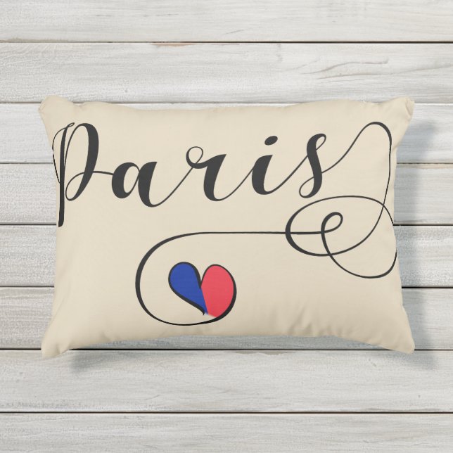Paris Heart Accent Pillow,  France Outdoor Pillow (Front)
