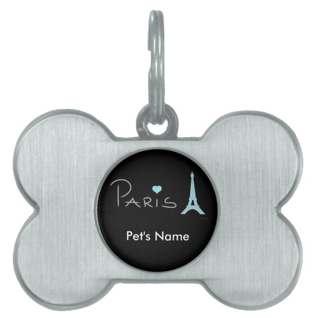 Paris Heart Eiffel Tower Pet Name Tag (Front)