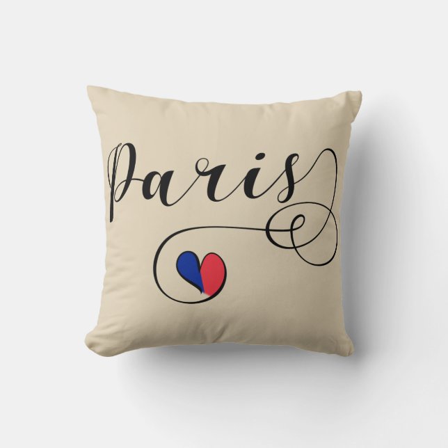Paris Heart Throw Pillow,  France Pillow (Front)