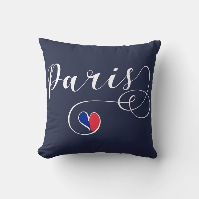 Paris Heart Throw Pillow,  France Pillow (Front)