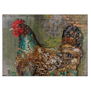 Paris Hen Decorative Glass Cutting Board
