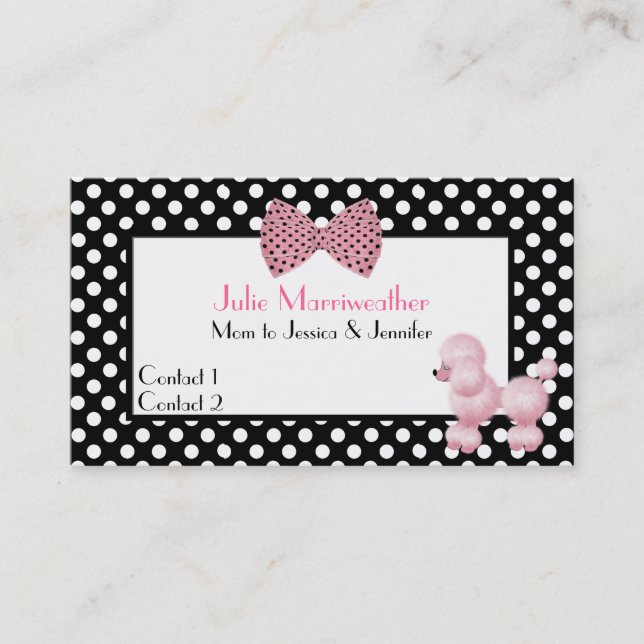 Paris High Fashion Pink Poodle Mommy Calling Card (Front)