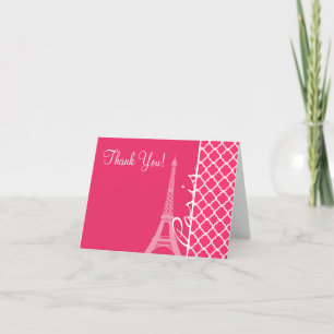 Paris; Hot Pink Moroccan Quatrefoil Thank You Card