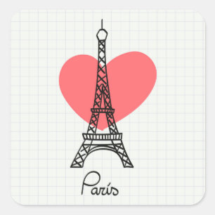 Paris - I Love the Eiffell Tower Square Sticker