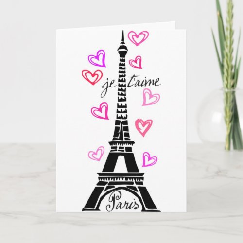 PARIS I LOVE YOU EIFFEL AND PINK HEARTS CARD
