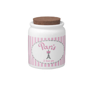 "Paris I Love You"- pink stripes Candy Jar