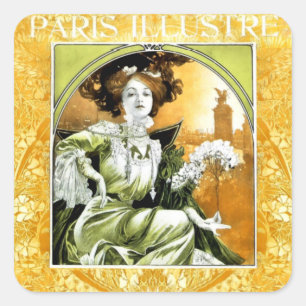 Paris Illustre Poster by Alphonse Mucha Square Sticker