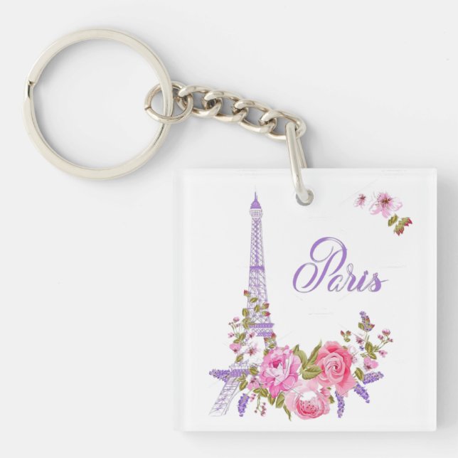 Paris in Bloom Midnight in Paris Floral Paris Roma Keychain (Front)