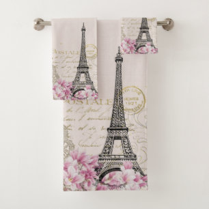 Paris in flowers bath towel set