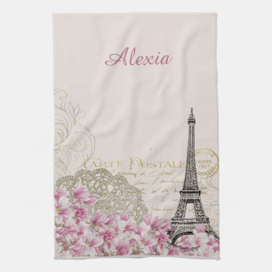 Paris in flowers your name kitchen towel