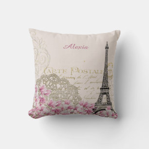 Paris in flowers your name throw pillow