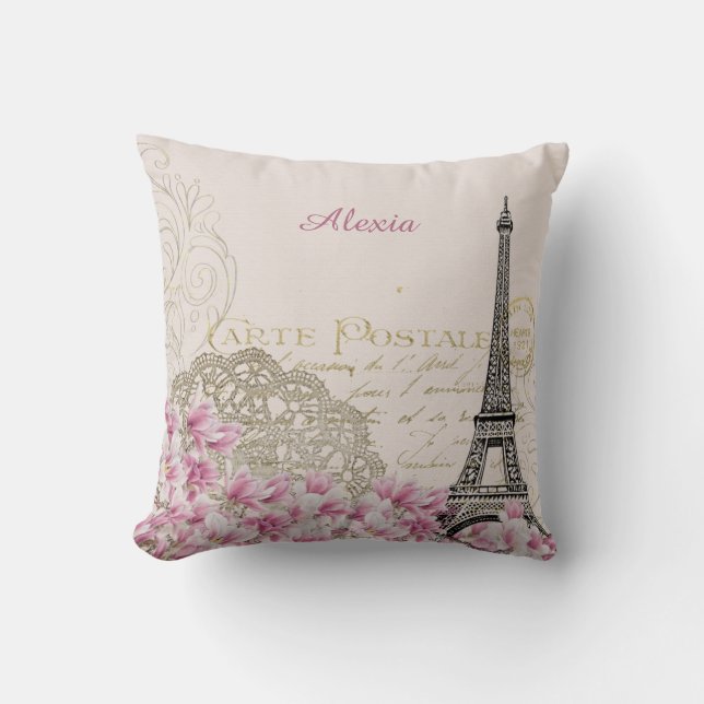Paris in flowers | your name throw pillow (Front)