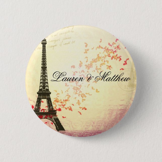 Paris in Love - Eiffel Tower Pinback Button (Front)