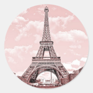 Paris in Pink Eiffel Tower France Classic Round Sticker