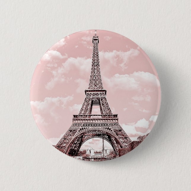 Paris in Pink Eiffel Tower Pinback Button (Front)