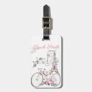 Paris in Pink Vintage Luggage Tag