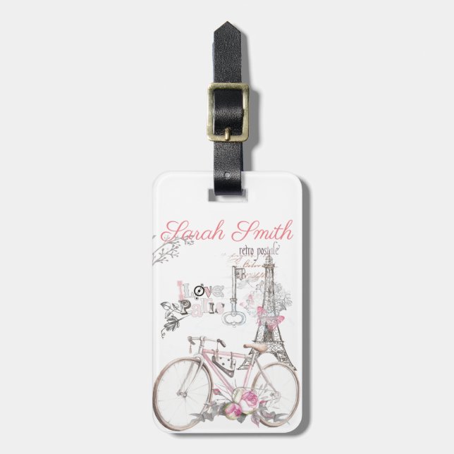 Paris in Pink Vintage Luggage Tag (Front Vertical)
