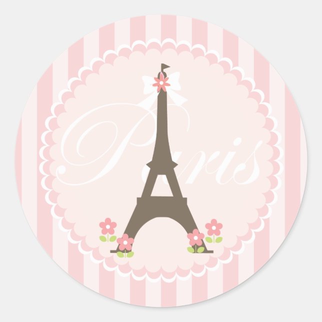 Paris in Spring Girly Classic Round Sticker (Front)
