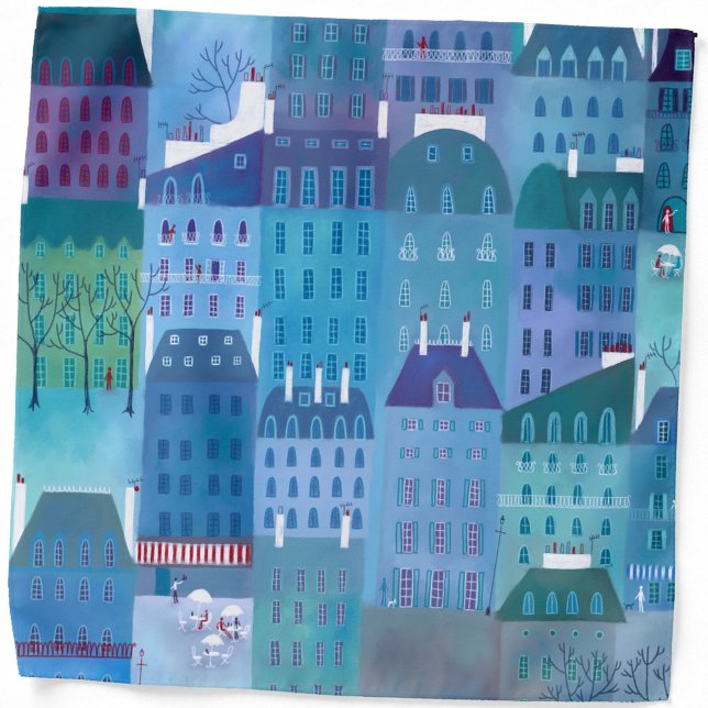 Paris in Spring Modern Cityscape Painting Bandana (Paris in spring painting blue and green bandana)