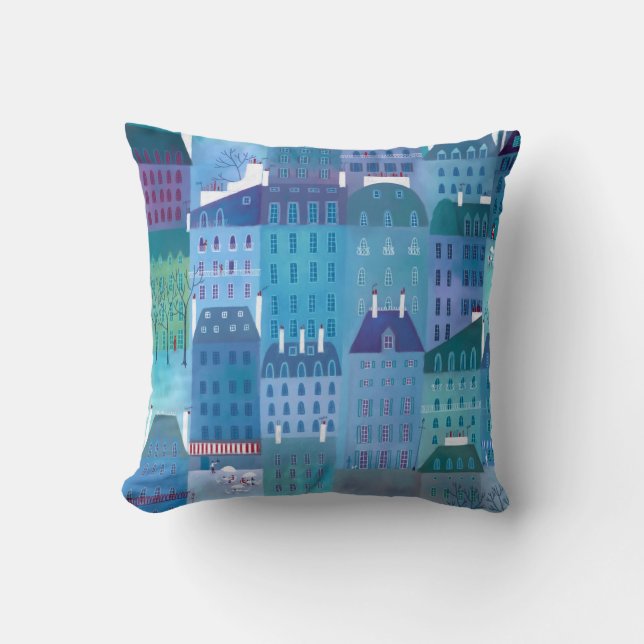 Paris in Spring Modern Cityscape Painting Throw Pillow (Front)