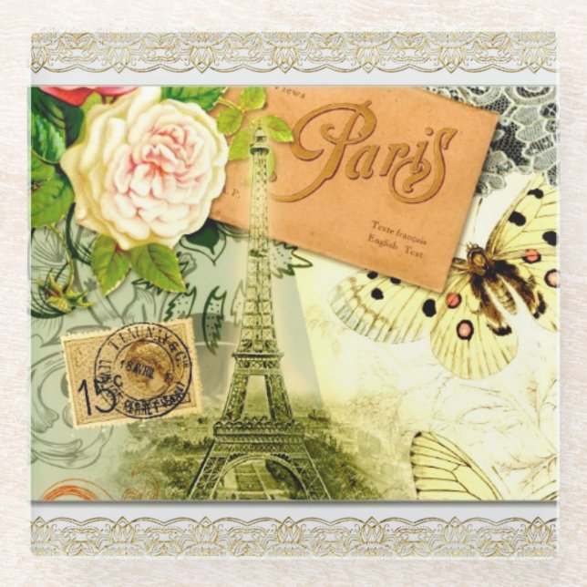 Paris in Spring Pretty Vintage  Glass Coaster (Front)