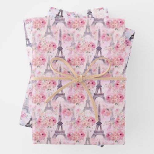 PARIS IN SPRINGTIME FLORAL GIFT WRAPPING PAPER SHEETS