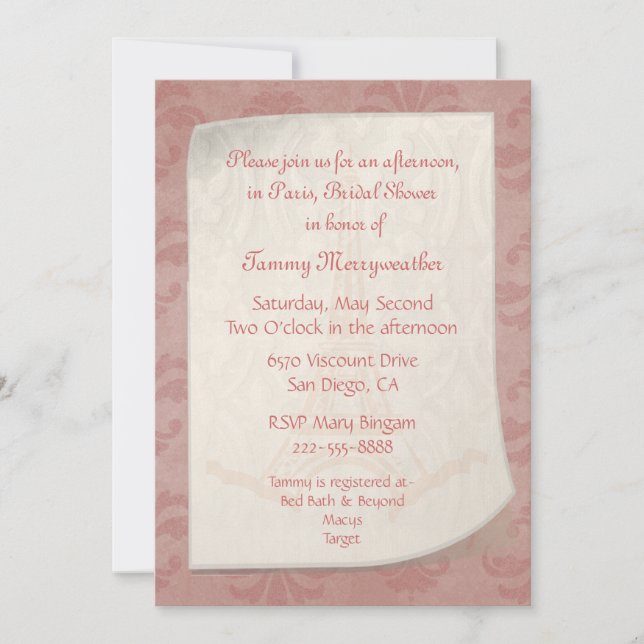 Paris Inspired Bridal Shower Invitation (Front)