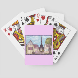 Paris Inspired Cityscape With Eiffel Tower Playing Poker Cards