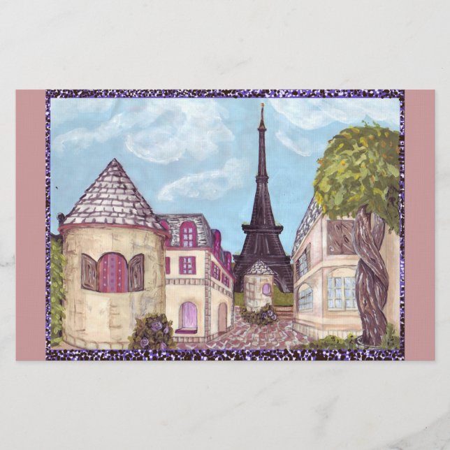Paris Inspired Cityscape With Eiffel Tower Station Stationery (Front)