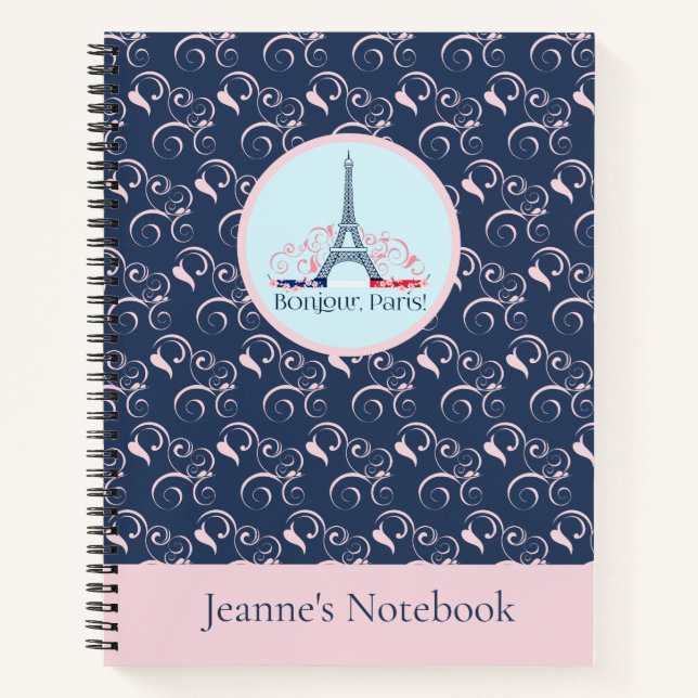 Paris-Inspired Design Personalized name Notebook (Front)