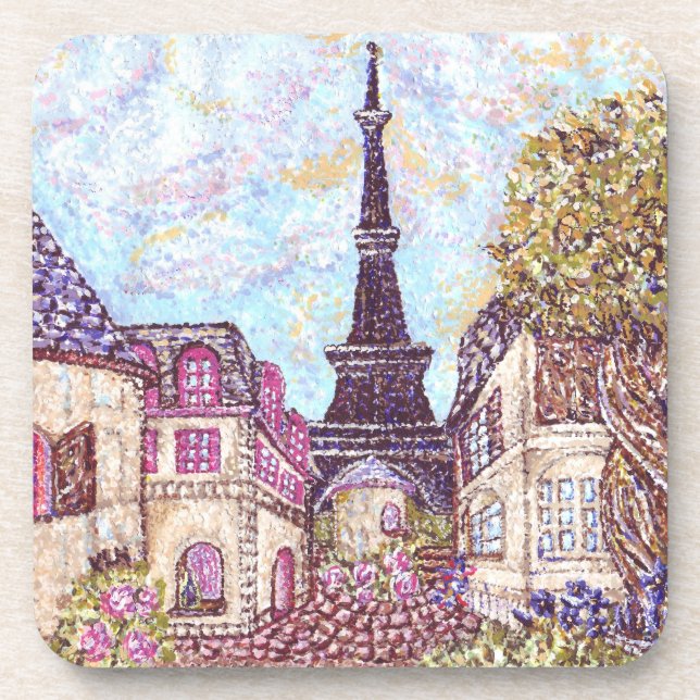 Paris inspired pointillism Cork Coaster (Front)
