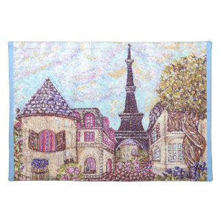 Paris Inspired Pointillism Eiffel Tower American M Cloth Placemat