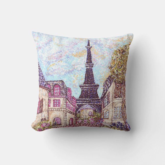 Paris Inspired Pointillism Eiffel Tower American M Throw Pillow (Front)