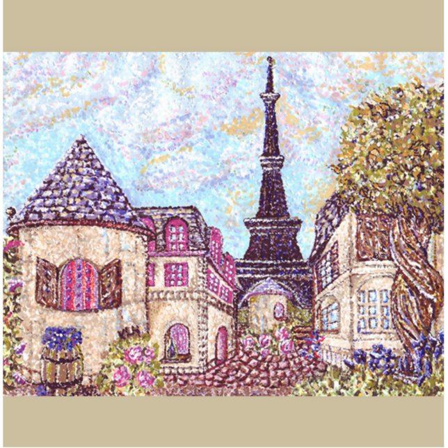 Paris Inspired Pointillism Eiffel Tower Pin Brooch Statuette (Front)