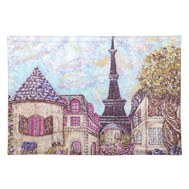 Paris inspired Pointillism with Eiffel Tower Ameri Placemat (Front)