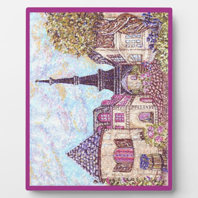 Paris inspired pointillism with Eiffel Tower photo Plaque (Front)