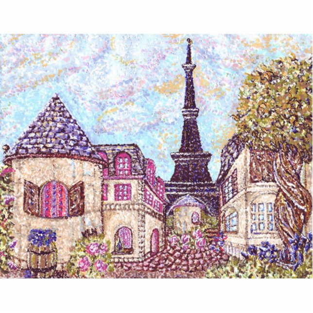 Paris Inspired Pointillism With Eiffel Tower Photo Statuette (Front)