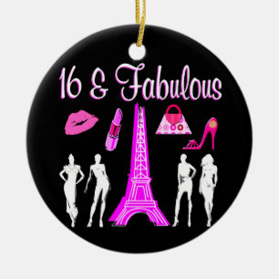 PARIS INSPIRED SWEET 16TH BIRTHDAY DESIGN CERAMIC ORNAMENT