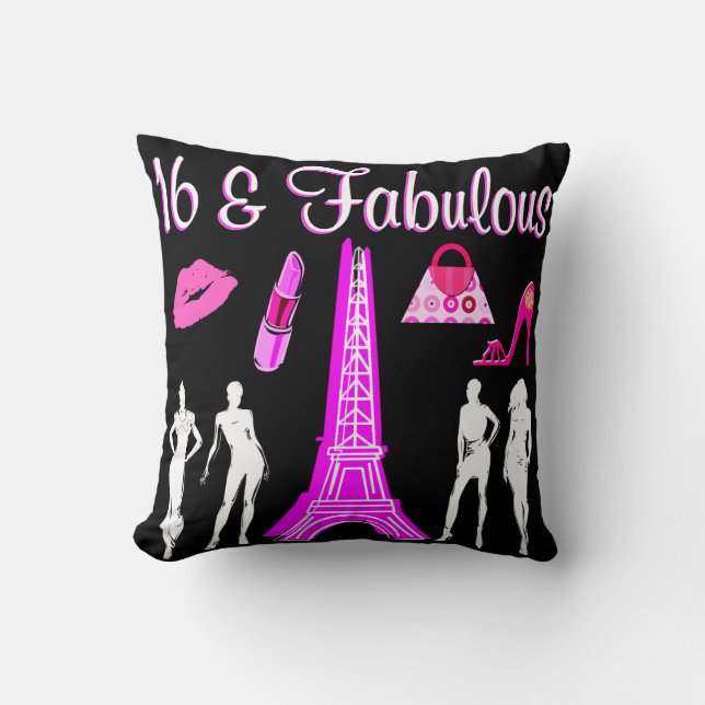PARIS INSPIRED SWEET 16TH BIRTHDAY DESIGN THROW PILLOW (Front)