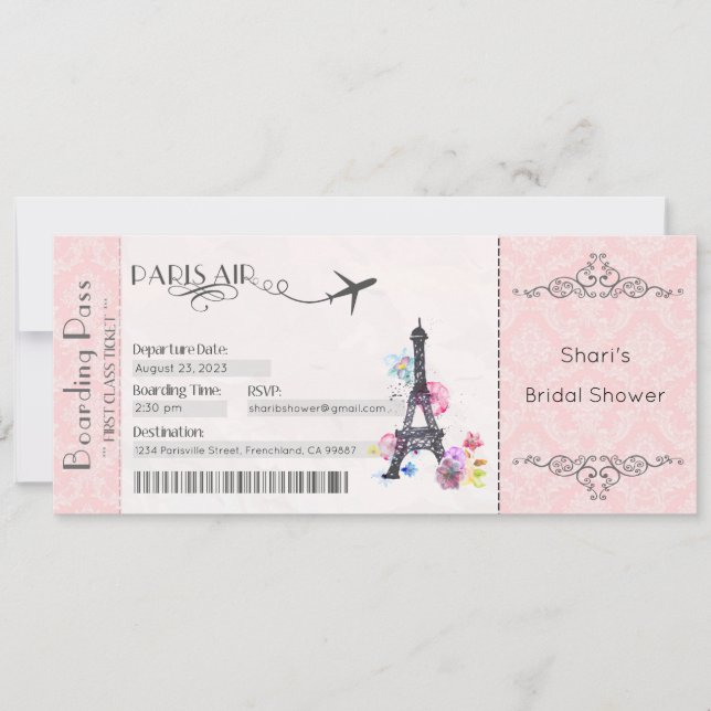 Paris Invitation, Paris Bridal Shower, Baby Shower Invitation (Front)