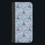 Paris iPhone 8/7 Plus Wallet Case<br><div class="desc">Seamless Paris text design illustration with Eiffel Tower,  tricolor heart shapes and French flag decoration on blue background for Valentine's Day</div>