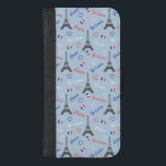 Paris iPhone 8/7 Plus Wallet Case<br><div class="desc">Seamless Paris text design illustration with Eiffel Tower,  tricolor heart shapes and French flag decoration on blue background for Valentine's Day</div>