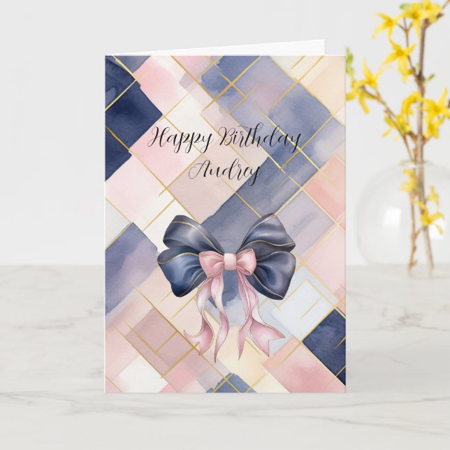 Paris is Always A Good Idea Blue Pink Bow Card (Yellow Flower)
