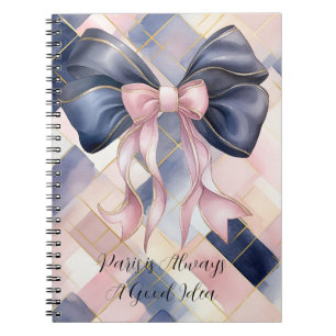 Paris is Always A Good Idea Blue Pink Bow Notebook