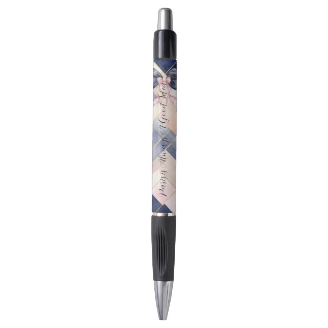 Paris is Always A Good Idea Blue Pink Bow Pen (Front Vertical)