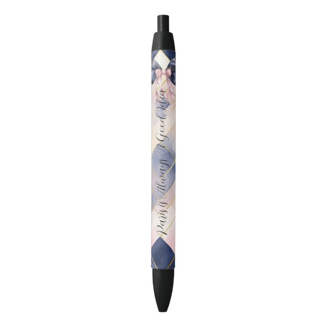 Paris is Always A Good Idea Blue Pink Bow Pen (Front Vertical)
