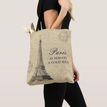 Paris Is Always A Good Idea Quote Vintage City Map Tote Bag by UrHomeNeeds at Zazzle
