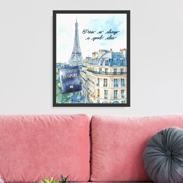 Paris is Always Good Idea Blue Passport Canvas Print (Insitu(LivingRoom))