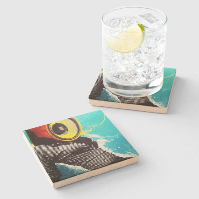 "Paris is electric" Sandstone Stone Coaster (Side)