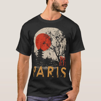 Paris Japan Temple Vintage Cherry Tree Sunset Art T-Shirt